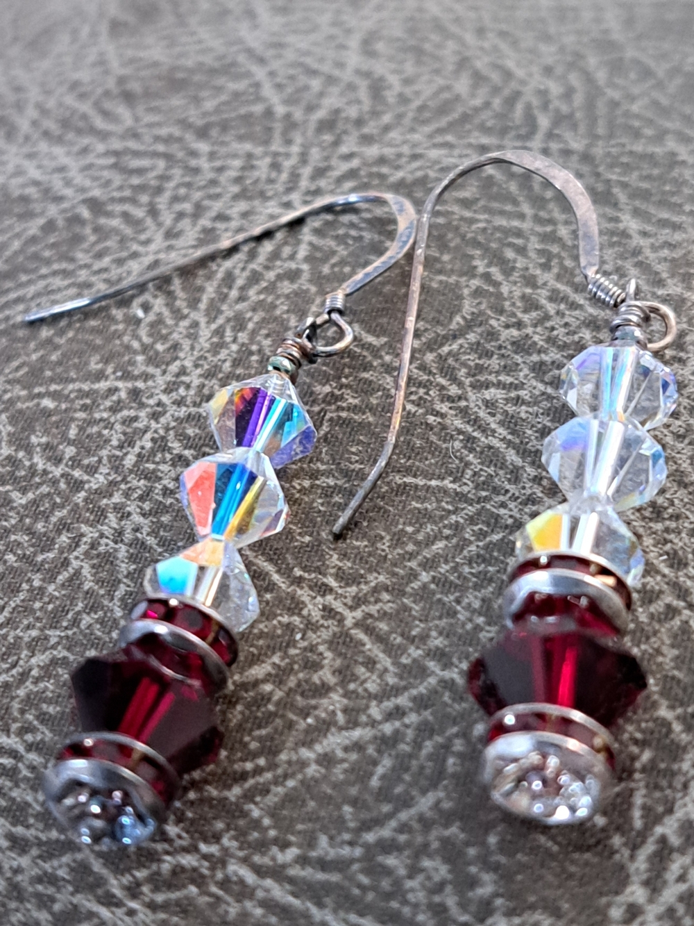 Swarovski Garnet Crystal Women’s Dangle Earrings W/Sterling Silver Accents